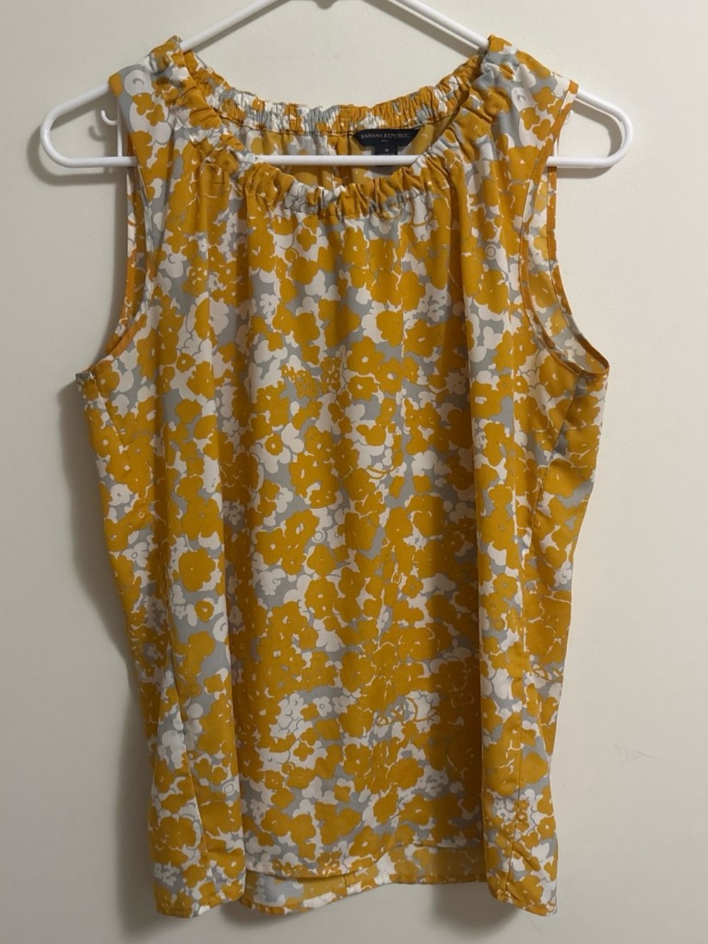 Banana Republic Mustard Yellow and White Floral Sleeveless Top